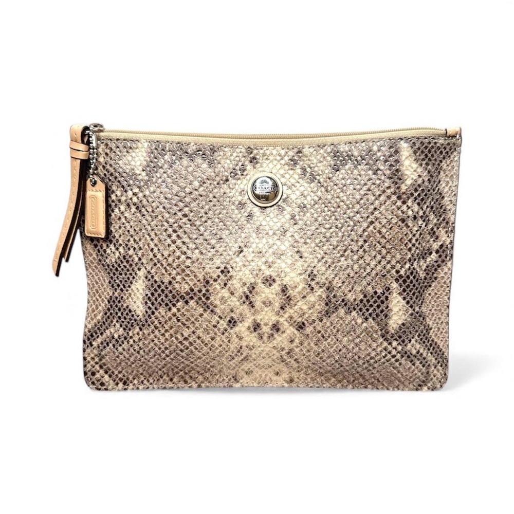 🐍 Coach Large Snakeskin Leather Embossed Slim Wristlet Clutch